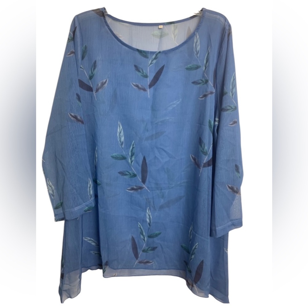 Woman's Sheer Boat Neck Leaf Three Quarter Sleeve Blouse Size 3XL Grandmacore‎